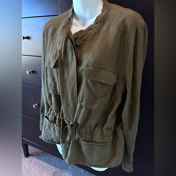 Like New Who What Wear Women's Olive Green Linen Blend Utility Jacket, L - Picture 4 of 9